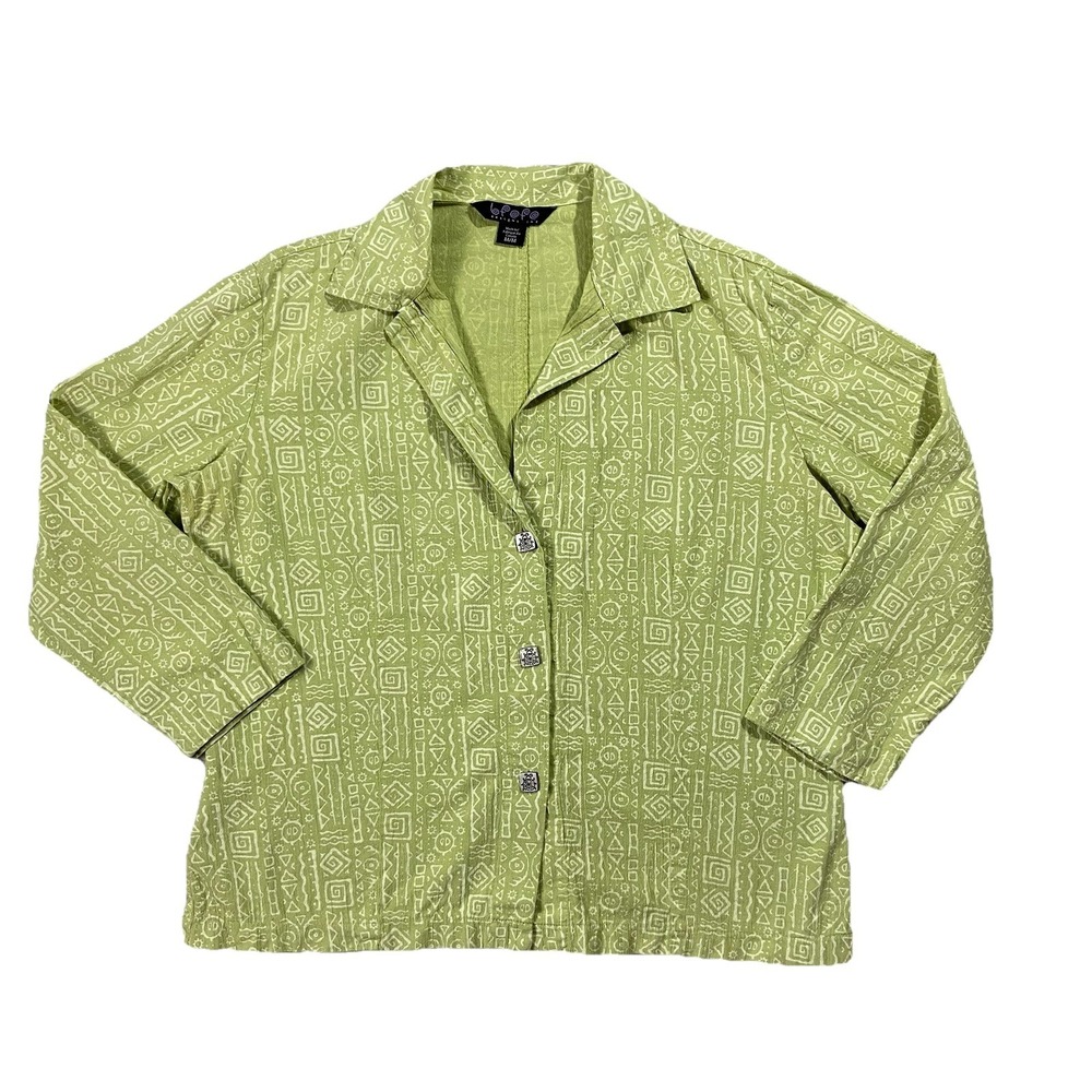 Bfofo 100% Cotton Long Sleeve Button Up Jacket Tunic Pistachio Green Women's M